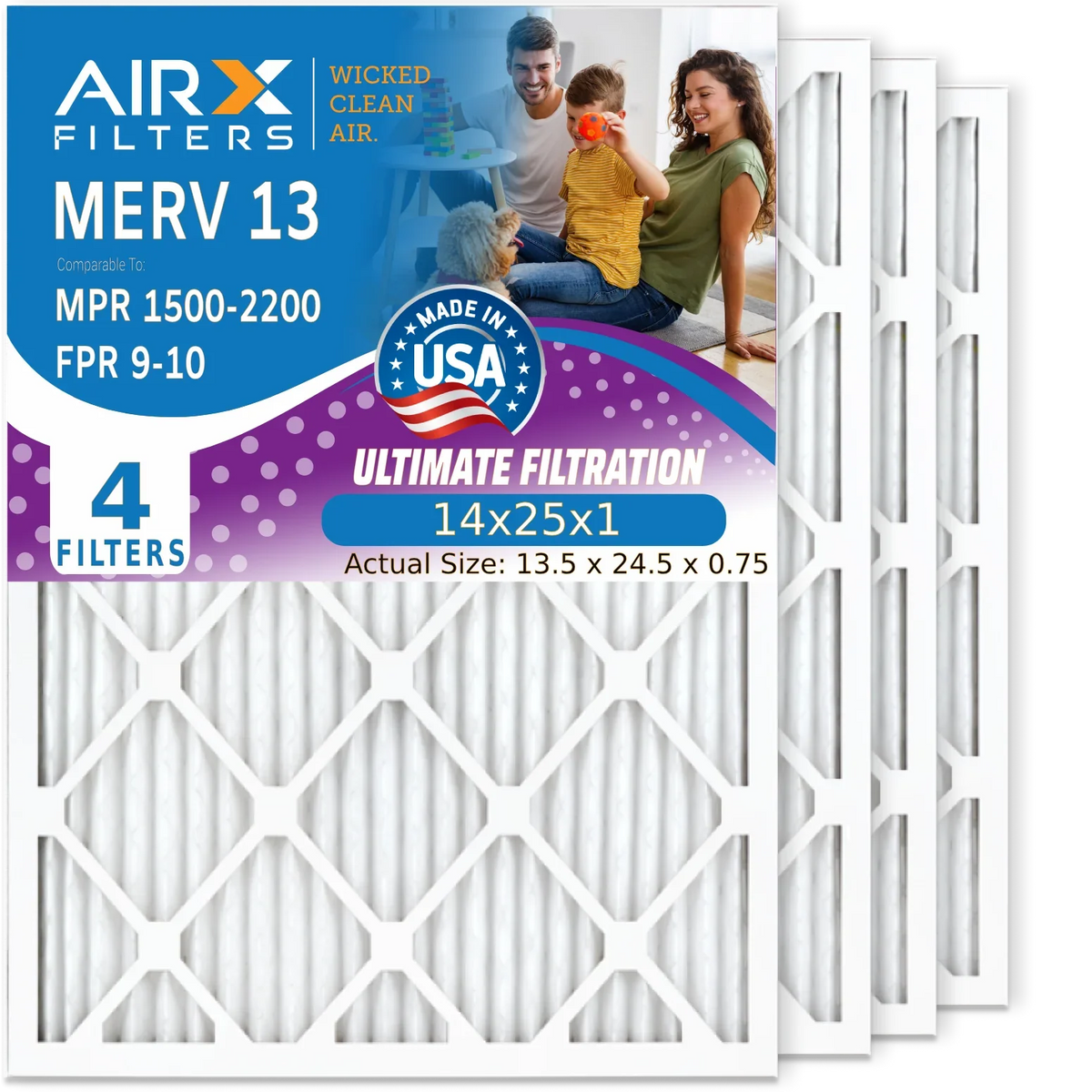 14x25x1 Air Filter  13 Comparable to  1500 - 2200 &  9 Electrostatic Pleated Air Conditioner Filter 4 Pack   Premium  Made 14x25x1 Furnace Filters by     .