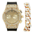 Charles Raymond Big Bling Watch Inspired by Hip Hop - Mens Iced Out Timepiece - Faux Chrono Eyes - Diamond Rhinestones on Blast - ST10311 (Gold Rubber Cuban)