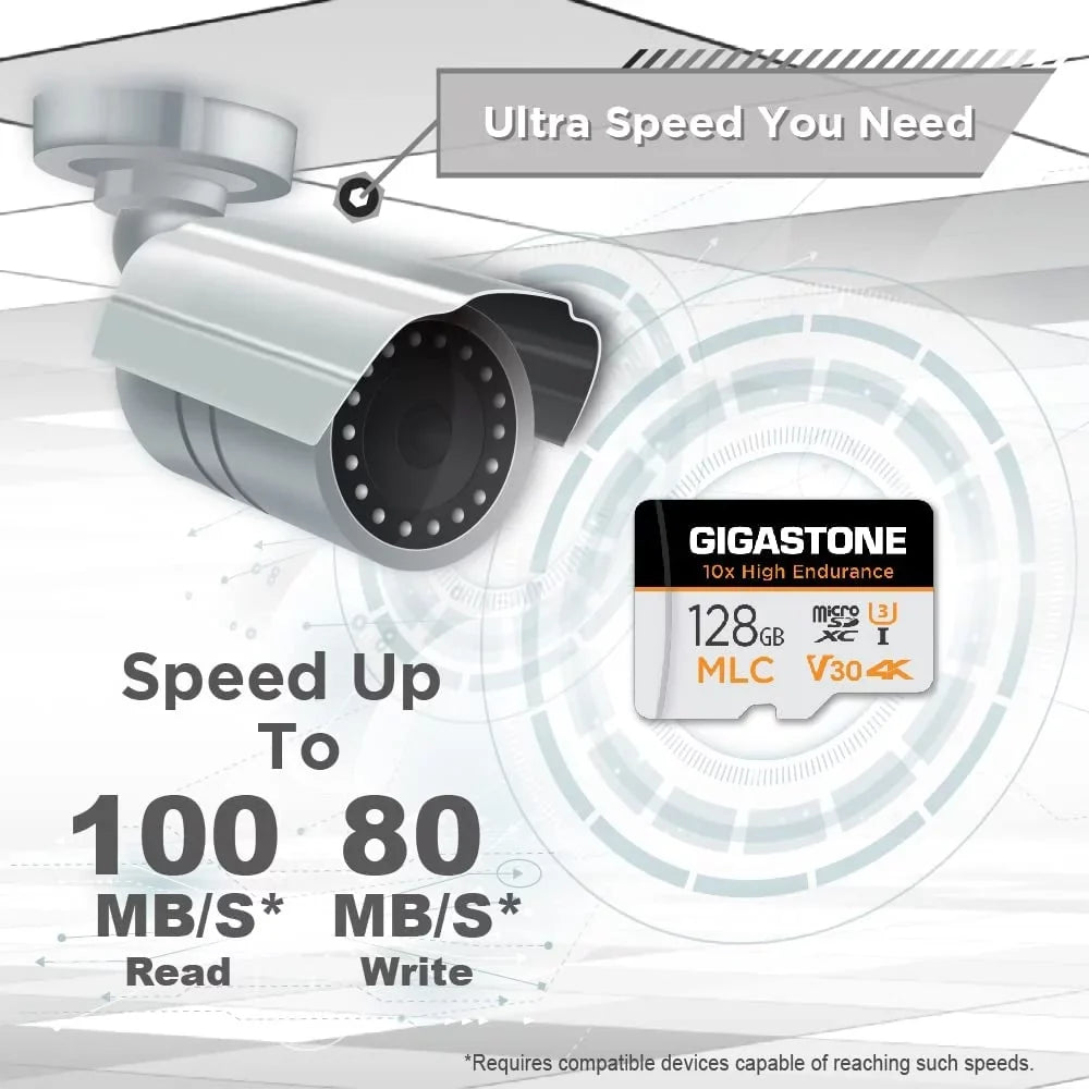 [10x High Endurance] Gigastone 128GB 2-Pack  Micro  Card, 4K Video Recording, Security Cam, Dash Cam, Surveillance Compatible 100MB/s, U3 C10, with Adapter