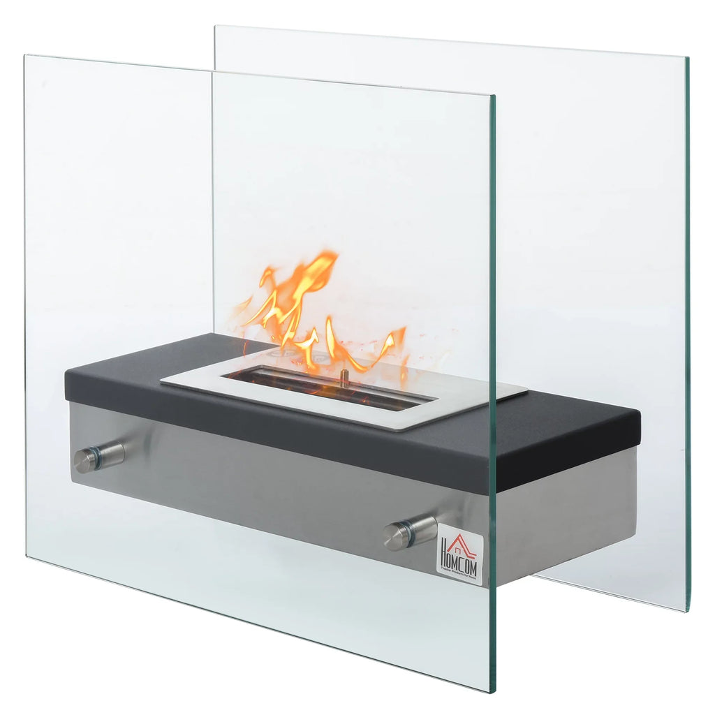 Ethanol Fireplace, 18.5" Tabletop 0.39 Gal Stainless Steel 269 Sq. Ft., Burns up to 3 Hours, Black