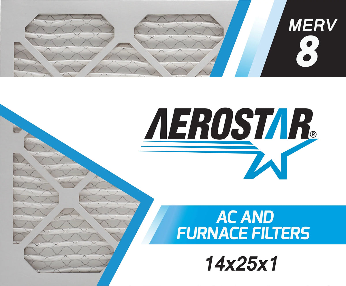 Aerostar 14x25x1   8, Pleated Air Filter, 14x25x1, Box of 6, Made in the