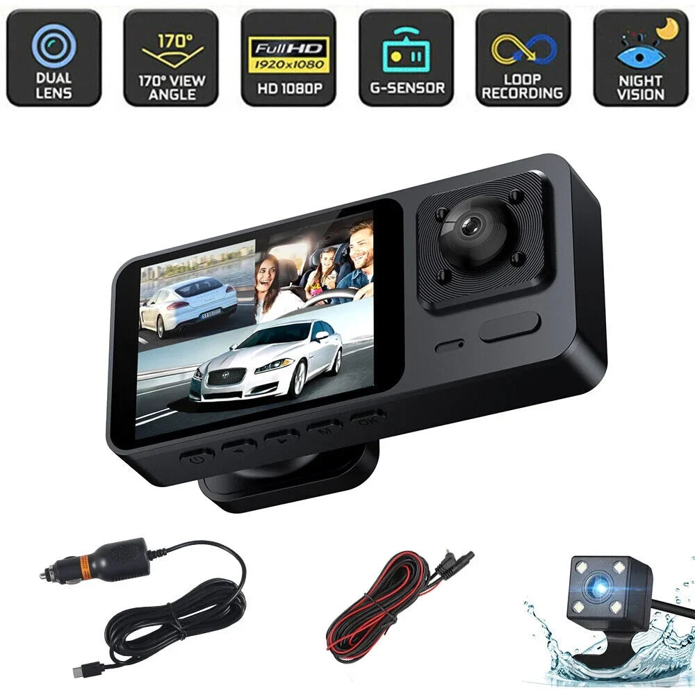 Paddsun Car Dual Lens Dash Camera Cam  1080P Front/Rear/Inside Video Recorder G-Sensor