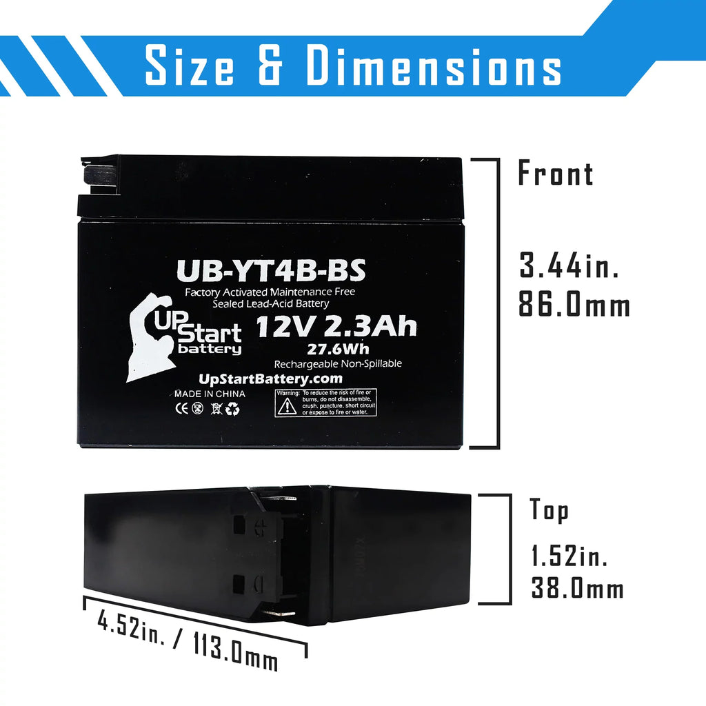 3 Pack - YT4B- Battery Replacement for (2.3Ah, 12v, Sealed) Factory Activated, Maintenance Free Battery - Compatible with 2015 Yamaha SR400, 2008 Suzuki -Z70, 2009 Suzuki -Z70