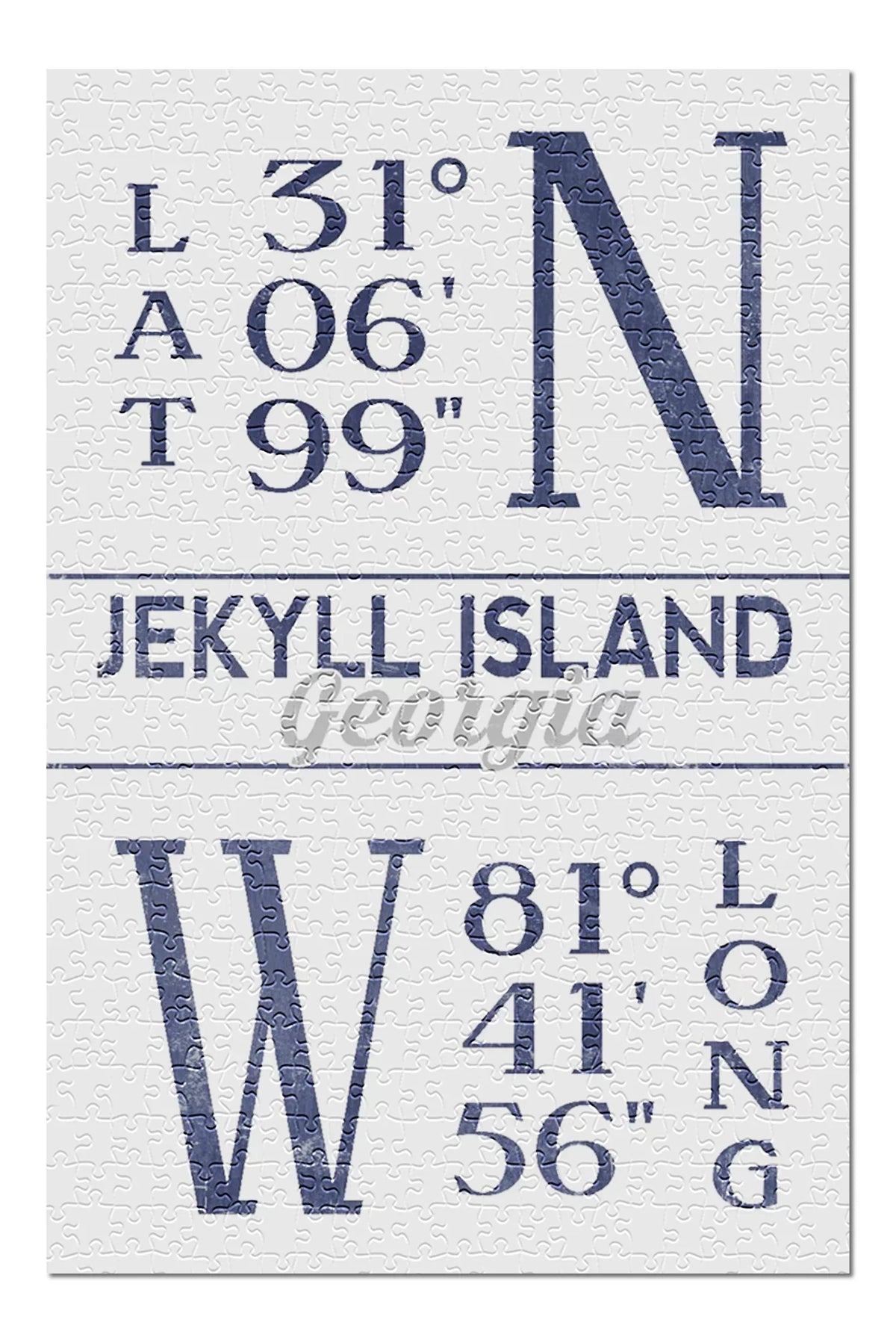 Jekyll Island, Georgia, Latitude and Longitude (Blue) (19x27 inches, Premium 500 Piece Jigsaw Puzzle for Adults and Family, Made in )