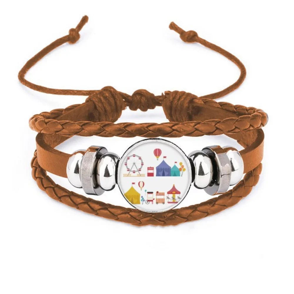 Amusement Park Facilities Colourful Pattern Bracelet Wristband Leather Jewelry Ornament