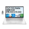 2021 17.3"   250 Nits Laptop Computer, Intel Core i5-1155G7 Processor, 32GB , 2TB + 2TB , Backlit Keyboard, Intel Iris Xe Graphics,  Webcam,  Audio, Win11, Silver, 32GB  Card