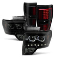 '- For 2009-2014 Ford F150 Dual  Halo Projector Black Smoke Headlight + C-Shape  Strip Tail Lamp