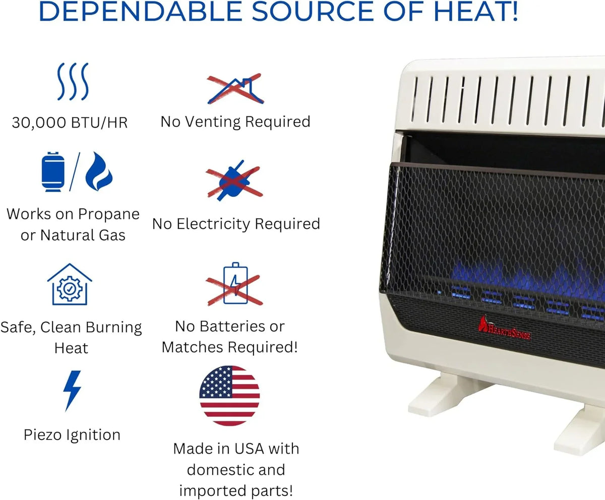 Hearth Sense Dual Fuel Vent less Blue Flame Heater with Base and Blower 30,000 , T-Stat Control Model# BF30T-
