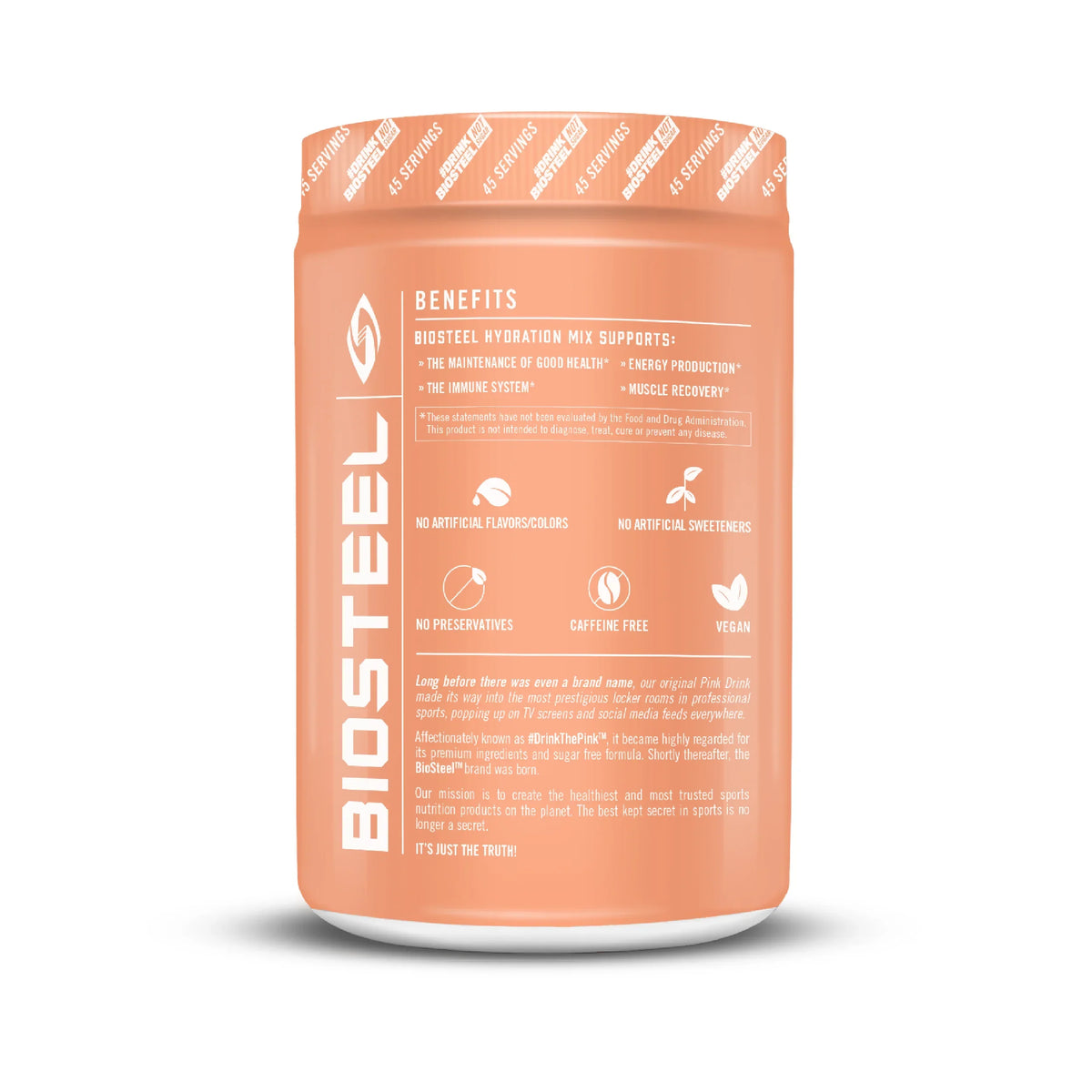 BioSteel Zero Sugar Hydration Mix, Great Tasting Hydration with 5 Essential Electrolytes, Peach Mango Flavor, 45 Servings per Tub