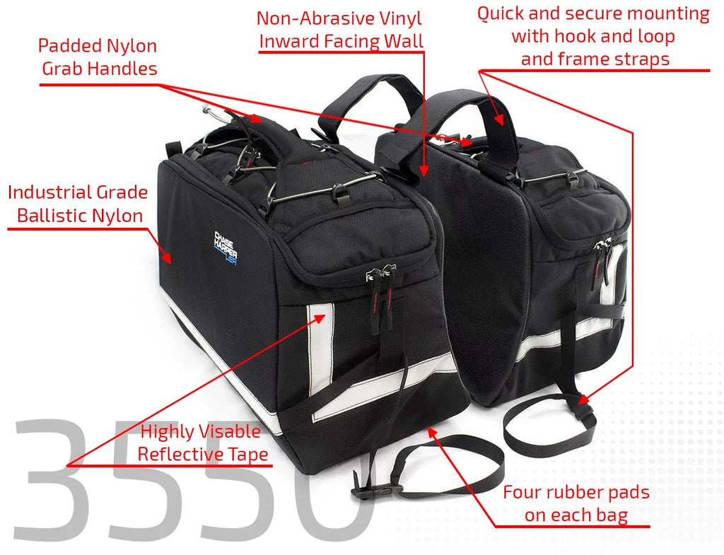 Chase Harper  3550 Aeropac  Saddle Bags - Water-Resistant, Industrial Grade Ballistic Nylon w/Thermoplastic Insert, Anti-Scratch Vinyl on Inward Facing Wall, 14" L x 9" W x 10.5" H (Per Side)