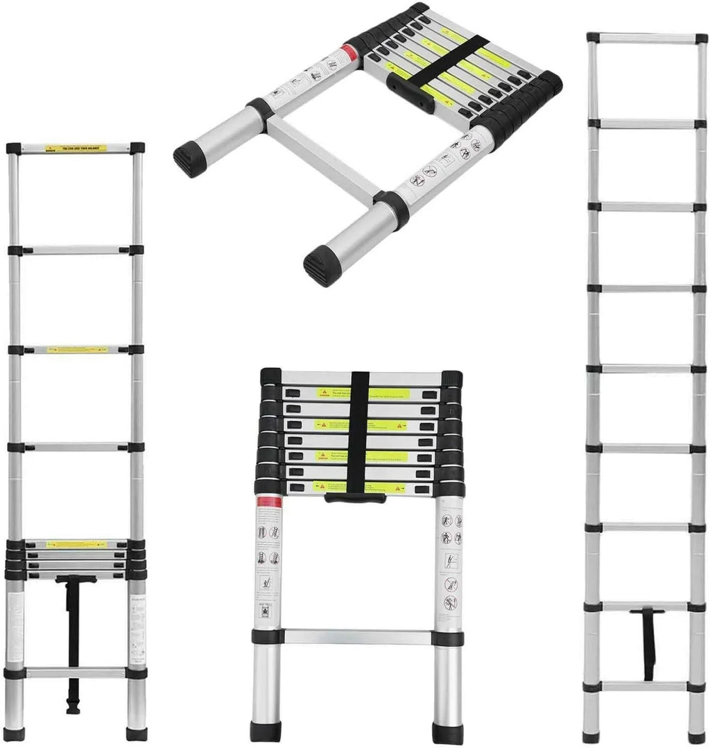 Telescoping Ladder, 8.5  Aluminum Extension Ladder Step Ladders Loft Ladder Attic Ladder Collapsible Ladders for Home, Multi-Purpose Telescopic Compact Ladder for Roof, 330 Pound , EN131