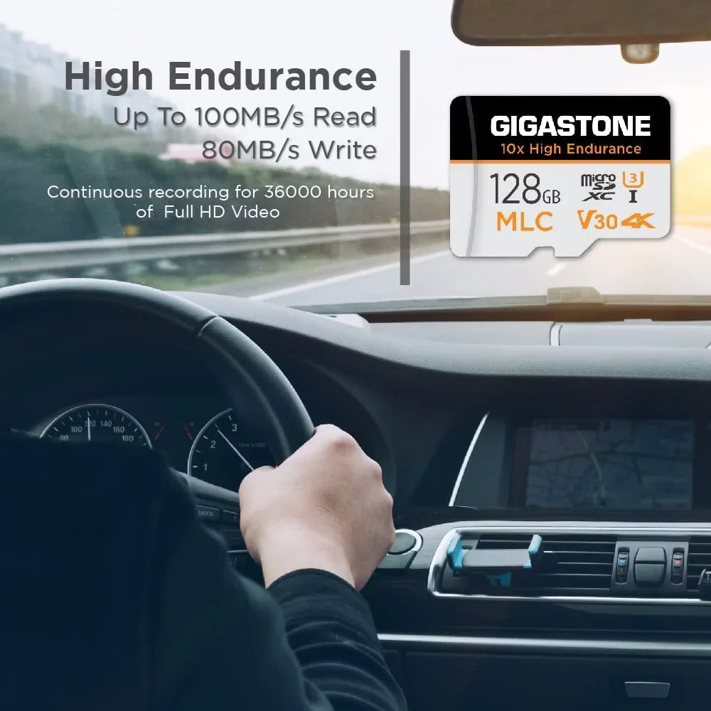 [10x High Endurance] Gigastone 128GB 2-Pack  Micro  Card, 4K Video Recording, Security Cam, Dash Cam, Surveillance Compatible 100MB/s, U3 C10, with Adapter