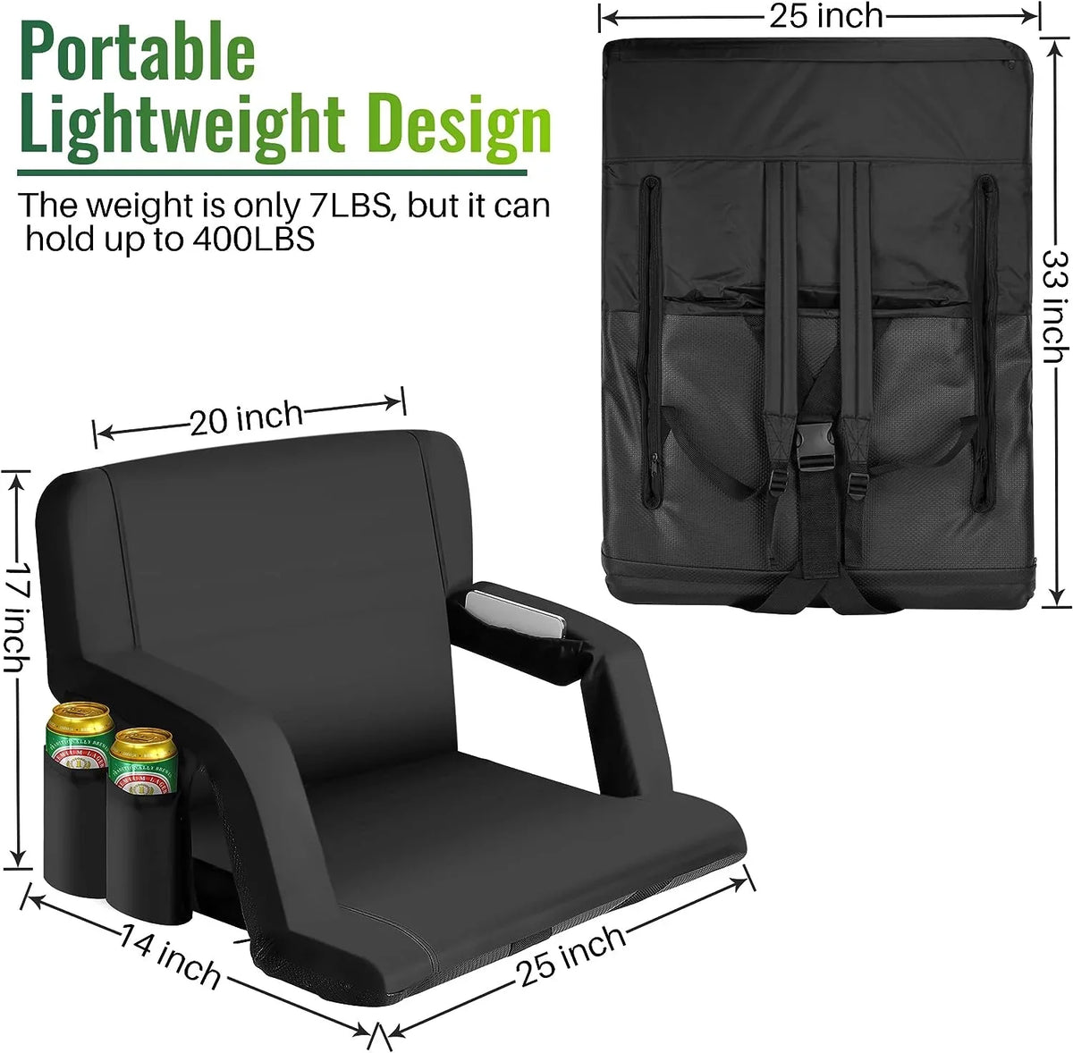 AiYCHEN Stadium Seat, 25-Inch Extra Wide Reclining Chair for Bleachers - Thicker, Waterproof, and Sturdy Seating for Sporting Events, Beaches, Camping, and Picnic