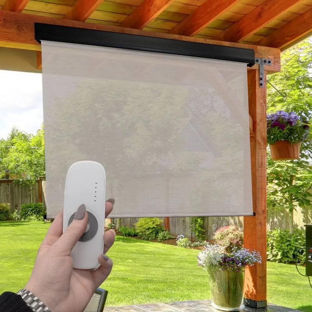 Keystone Fabrics Motorized  Outdoor Patio Sun Shade 10ft Wide (Dark Brown)