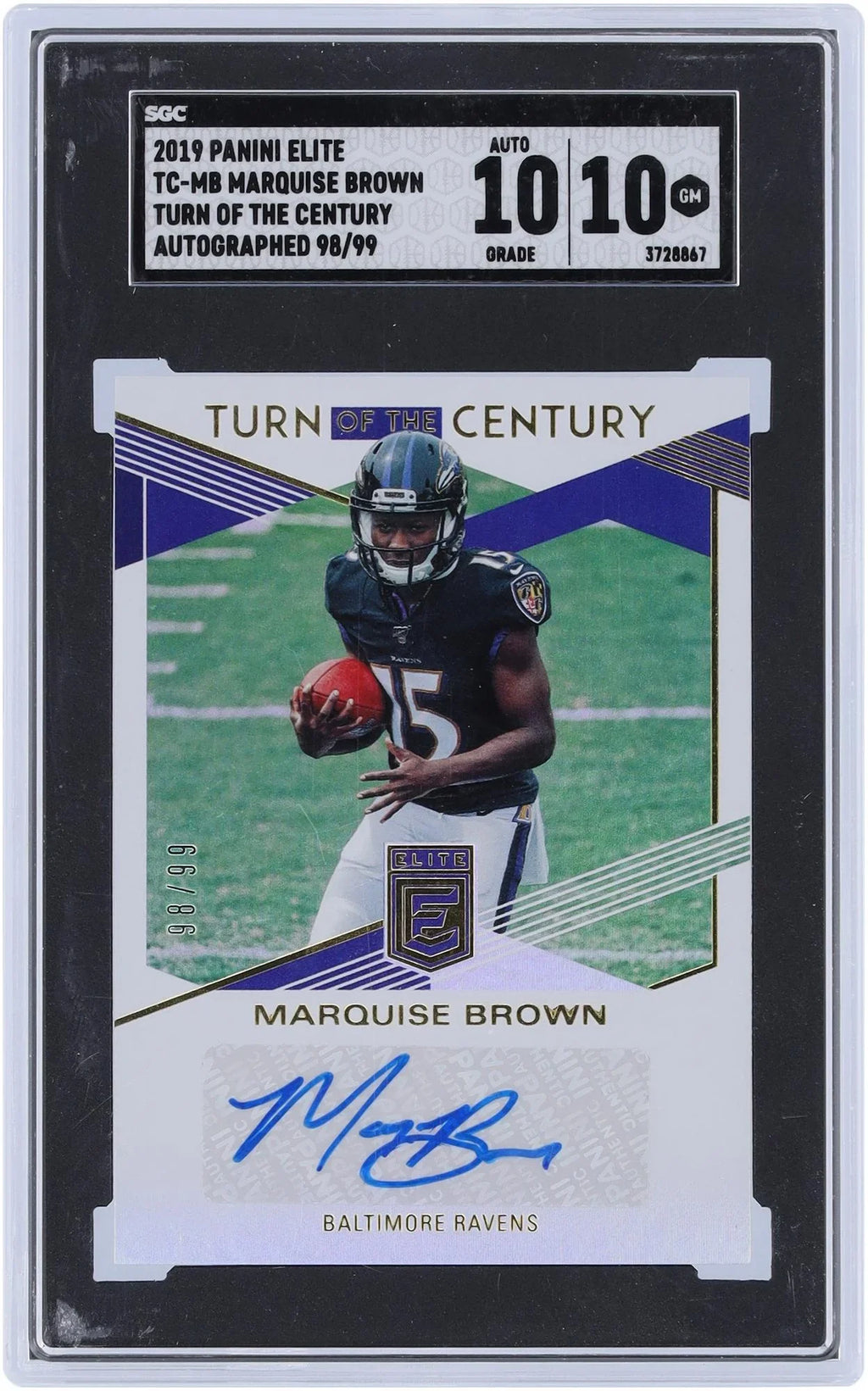 Marquise Brown Baltimore Ravens Autographed 2019 Panini Elite  #- #98/99  Authenticated 10/10 Rookie Card - Fanatics Authentic Certified