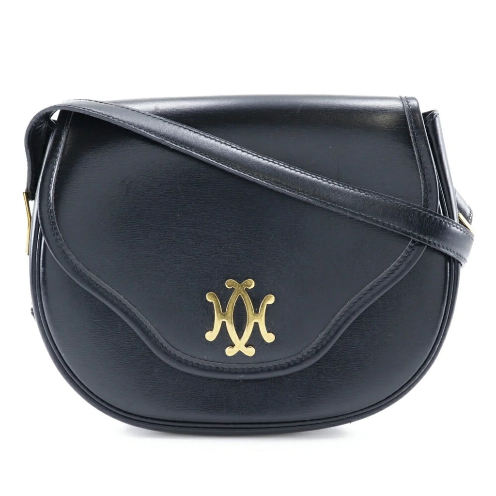 Pre-Owned Hermes  Double H Shoulder Bag Vintage Calf Made in France 1983 Black/Gold Hardware 〇M Crossbody Snap Button Ladies (Fair)