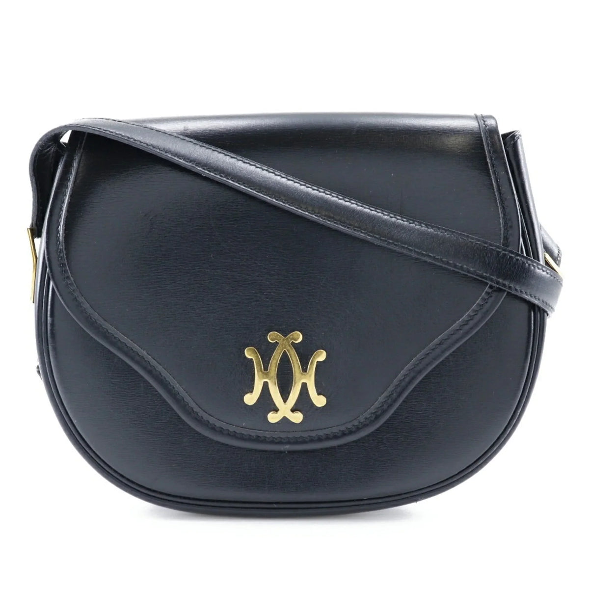 Pre-Owned Hermes  Double H Shoulder Bag Vintage Calf Made in France 1983 Black/Gold Hardware 〇M Crossbody Snap Button Ladies (Fair)