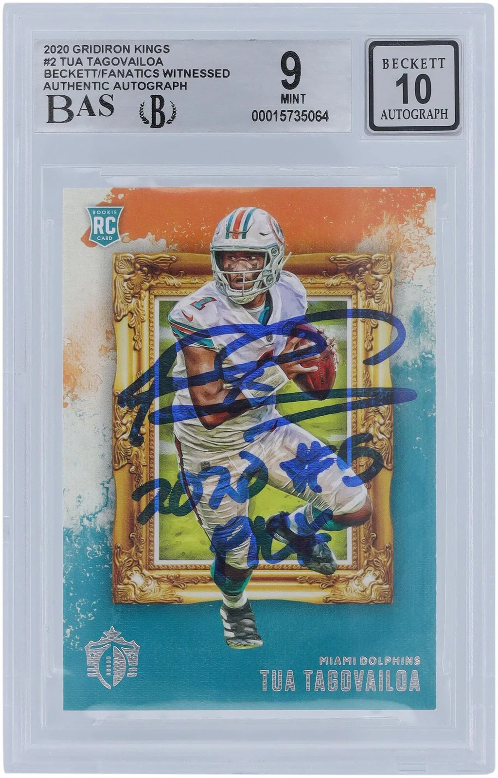 Tua Tagovailoa Miami Dolphins Autographed 2020 Panini Gridiron Kings #-2 Beckett Fanatics Witnessed Authenticated 9/10 Rookie Card with "2020 #5 " Inscription - Fanatics Authentic Certified