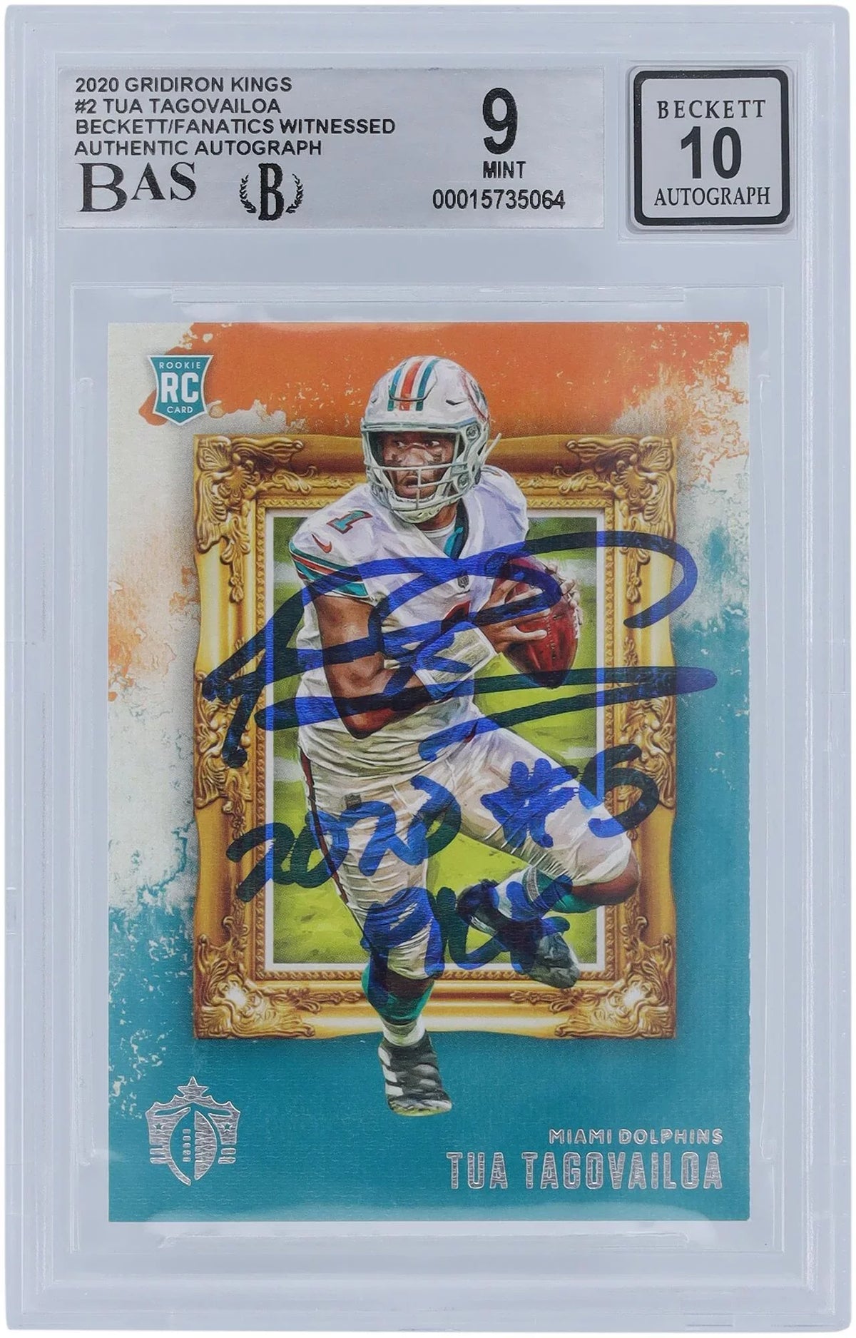 Tua Tagovailoa Miami Dolphins Autographed 2020 Panini Gridiron Kings #-2 Beckett Fanatics Witnessed Authenticated 9/10 Rookie Card with "2020 #5 " Inscription - Fanatics Authentic Certified