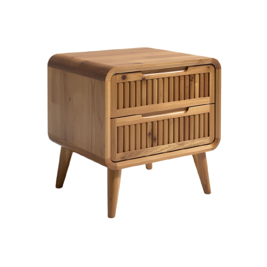 Modern Bamboo Nightstand with Two Drawers and Ribbed Design
