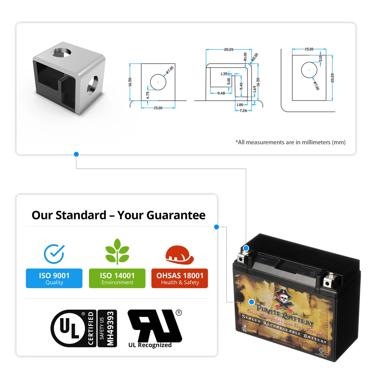 Pirate Battery Y50-N18L-A3 (50-N18L-A3 12 Volt,20 Ah, 260 ) Power Sports Battery replaces Gtx18l-bs M6250h 44006