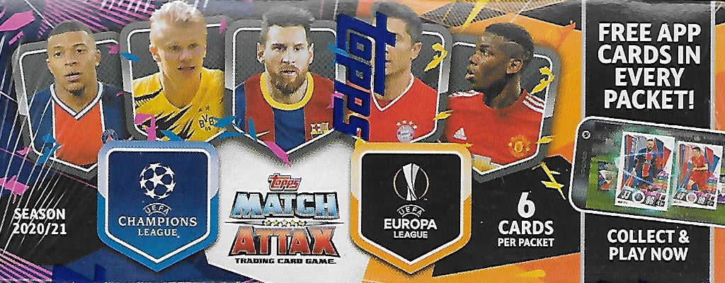 2020 2021 Topps Soccer  Champions League Match Attax 30 Pack Display Box with Shiny Cards