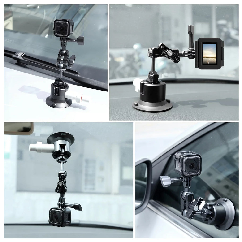 PU845B Suction Cup Mount for Action Camera Suction Camera Mount Bracket Dual 360° Rotatable Ballheads Replacement for GoPro Hero 11/10/9/8, Osmo Action 3/2