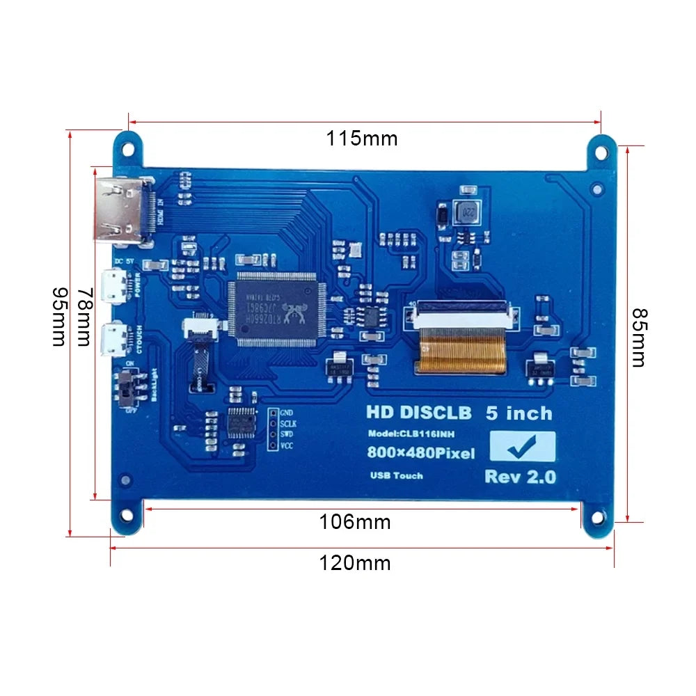 Walmeck 5 Inch Capacitive Touchscreen Display 800*480 Resolution Small Portable with  Interface Compatible with Raspberry Pi Tool