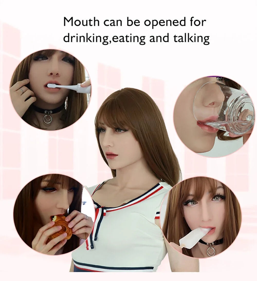 Realistic Human Skin Silicone Female Face Mask Crossdresser Cosplay