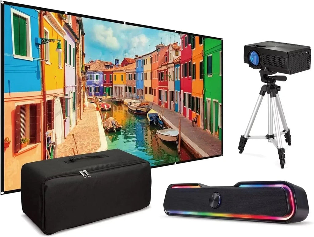 iLive Popup Theater Kit Bundle 2023 With  Cord: 1080p  Mini Projector, 120" Screen, Bluetooth Soundbar, 42" Tripod - Perfect for Home Cinema, Gaming & Outdoor Movies