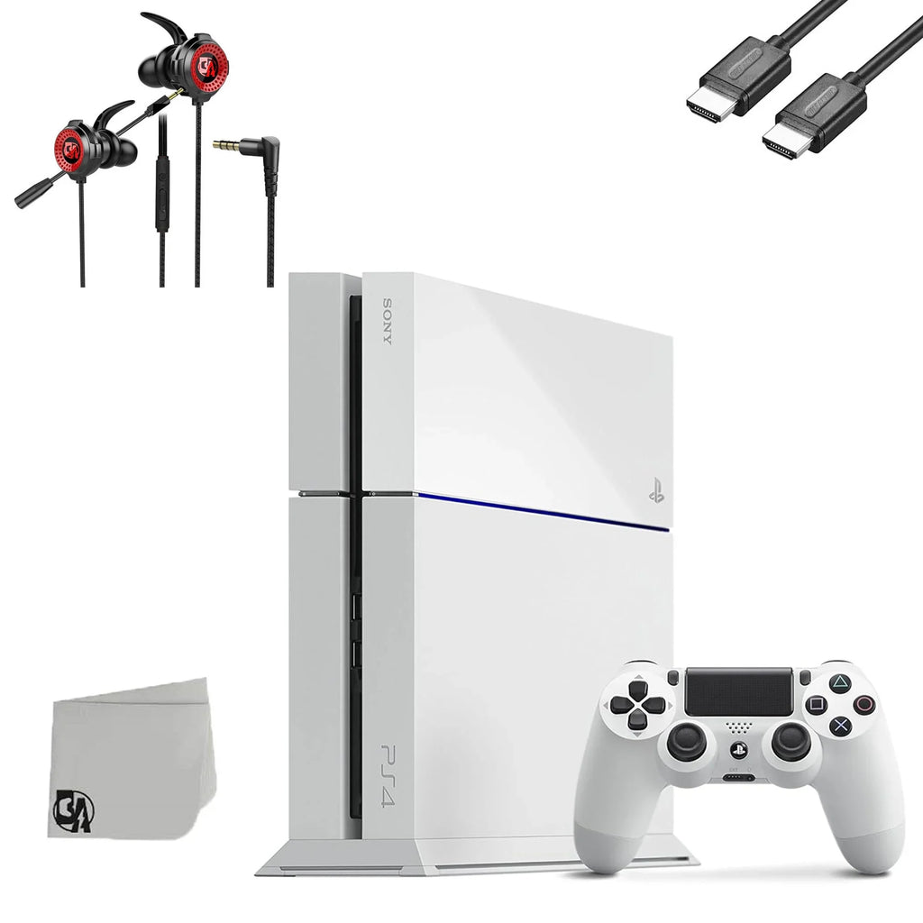 Sony PlayStation 4 Original 500GB Matte White Gaming Console + Gaming Earbuds With Microphone   Bundle Like New