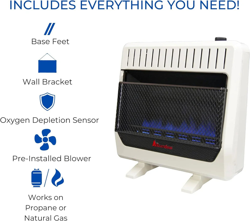 Hearth Sense Dual Fuel Vent less Blue Flame Heater with Base and Blower 30,000 , T-Stat Control Model# BF30T-