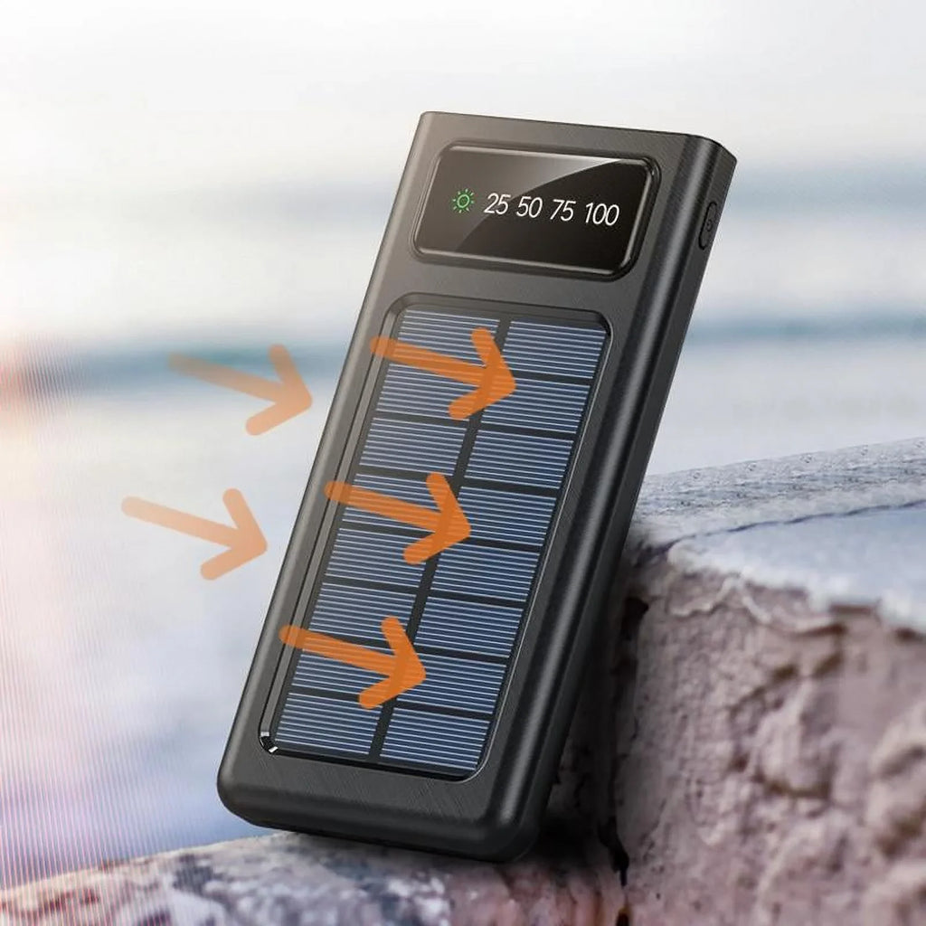 Solar Power Bank 20000Mah Built In 4 Cables Portable Charger W Dual  Flash
