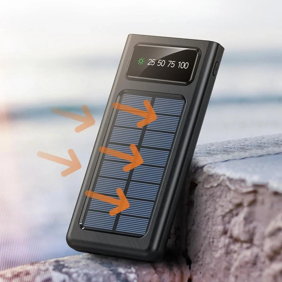 Solar Power Bank 20000Mah Built In 4 Cables Portable Charger W Dual  Flash