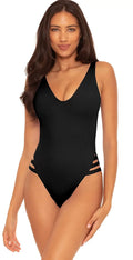 Becca by Rebecca Virtue  Fine Line Rib Sophie One-Piece Swimsuit,  Small