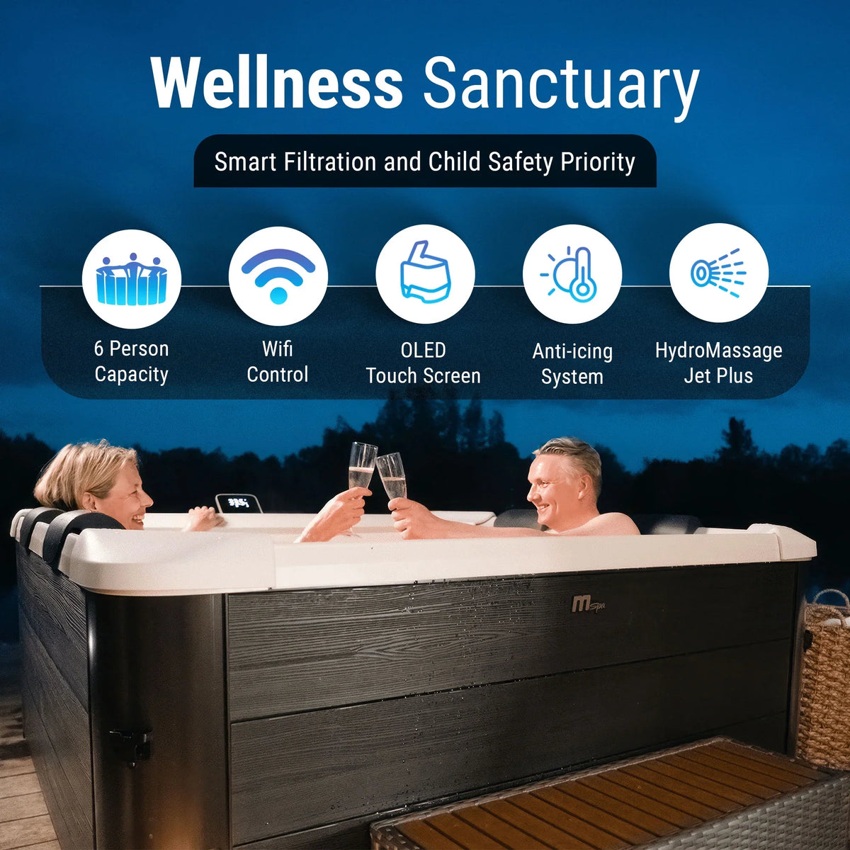 MSpa Oslo 6 Person Squared Hot Tub with Hydro Massage Jets Plus &  Strip