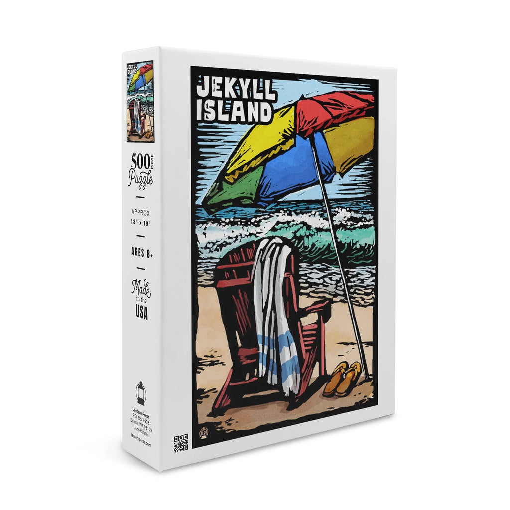 Jekyll Island, Georgia, Beach Chair, Scratchboard (19x27 inches, Premium 500 Piece Jigsaw Puzzle for Adults and Family, Made in )