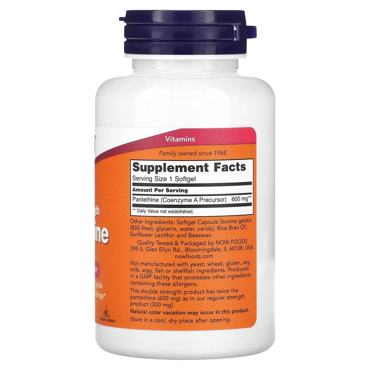 Supplements, Pantethine (Coenzyme A Precursor) 600 mg, Double Strength, Cardiovascular Health*, 60 Softgels