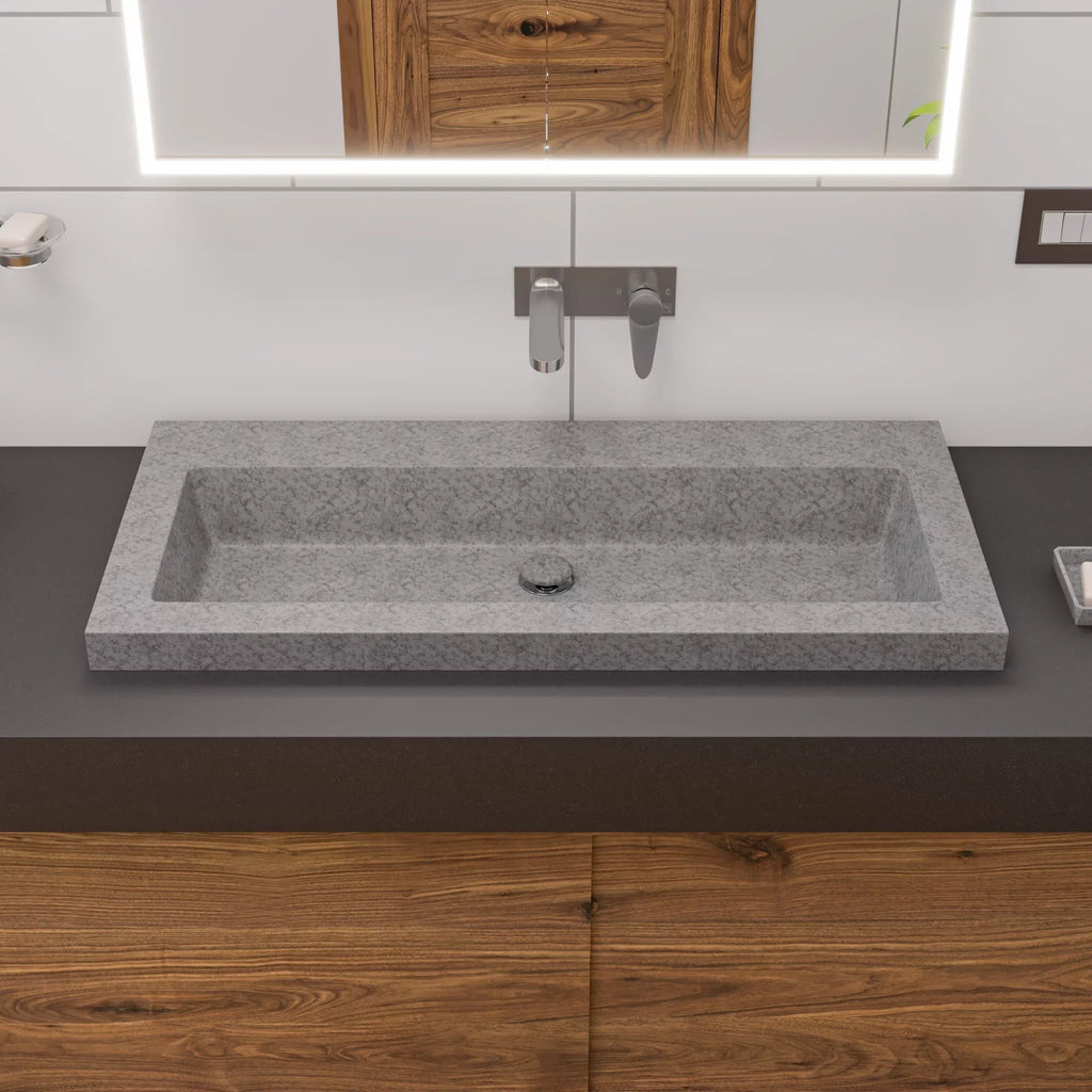 brand ABCO40TR 40" Solid Concrete Gray Matte Trough Sink for the Bathroom