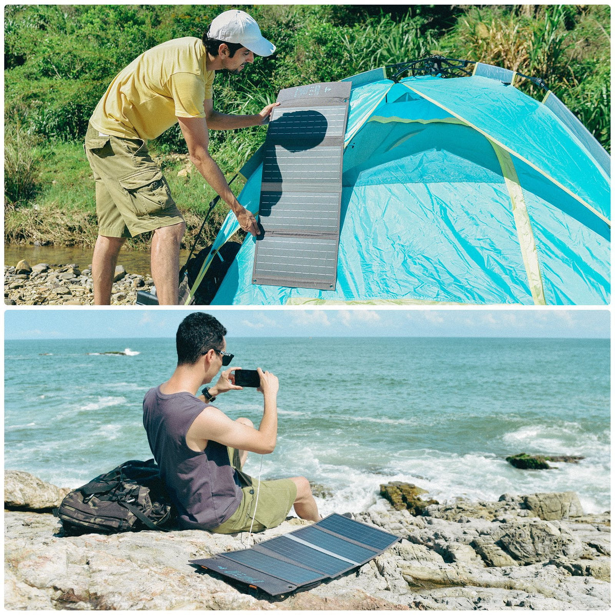 BigBlue 36W Solar Phone Charger with (20V/1.8A),  20W -C and Fast Charge -A, IP54 Waterproof, Portable SunPower Solar Panel for Camping