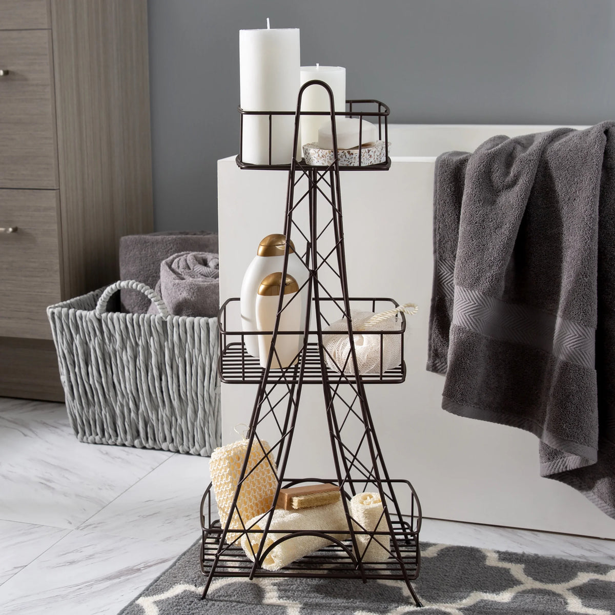 Paris Ville Des Lumieres Collection Eiffel Tower 3 Tier Spa Tower, 11"x 7"x 24.8" H