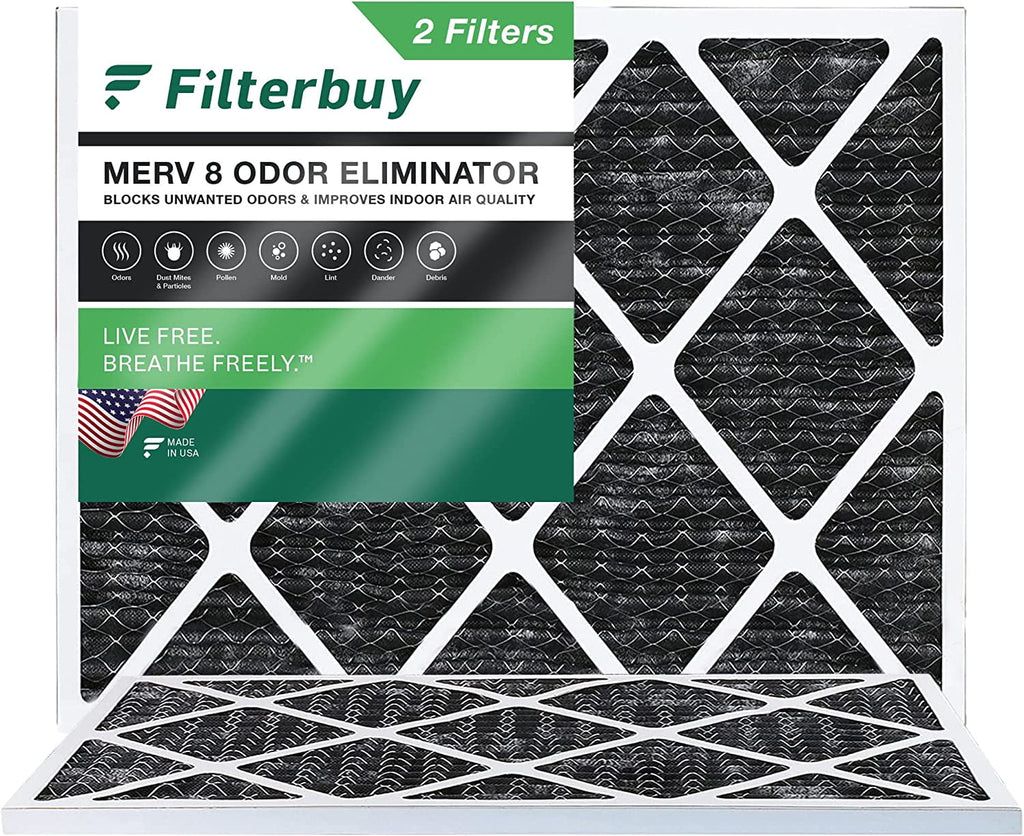 Filterbuy 20x24x1  8 Odor Eliminator Pleated   Furnace Air Filters with Activated Carbon (2-Pack)