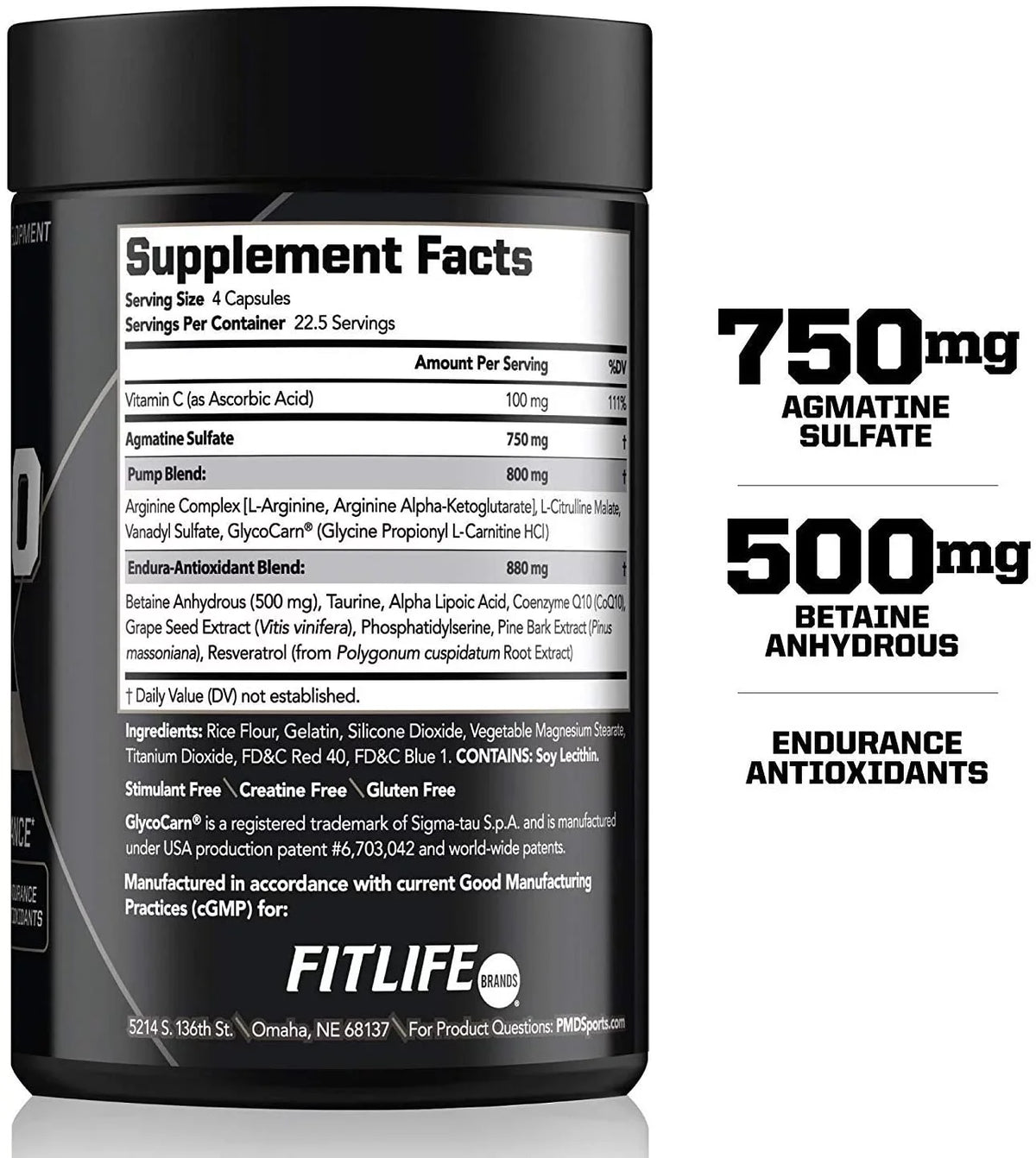 Sports Nitro cm - Nitric Oxide with Agmatine Pre Workout Supplement - Muscle Growth Pre-Workout with L Arginine - Endurance Boost for Hardcore Exercise, Training, and Bodybuilding - (90 Capsules)