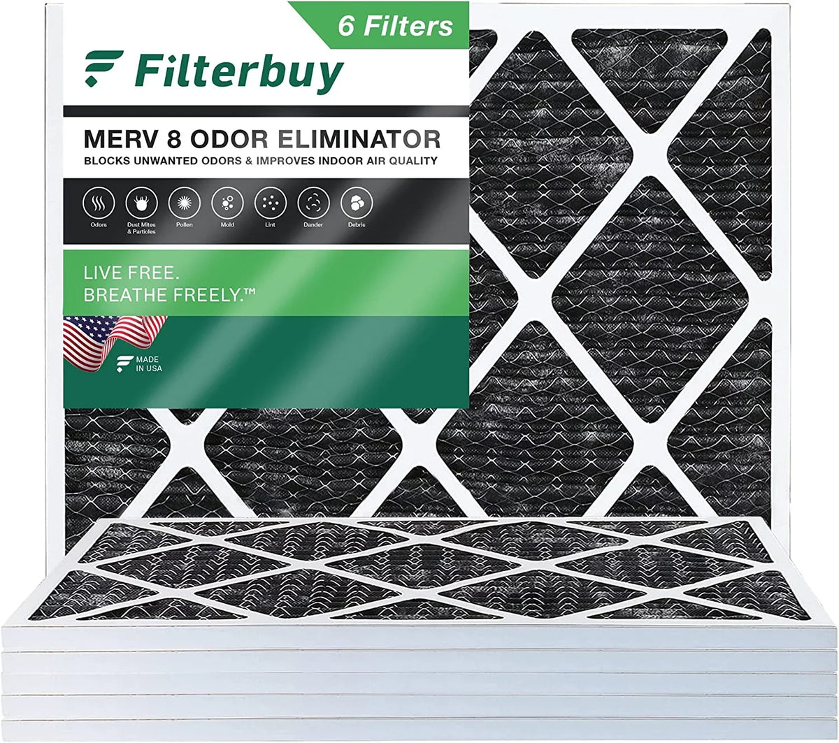 Filterbuy 20x23x1  8 Odor Eliminator Pleated   Furnace Air Filters with Activated Carbon (6-Pack)