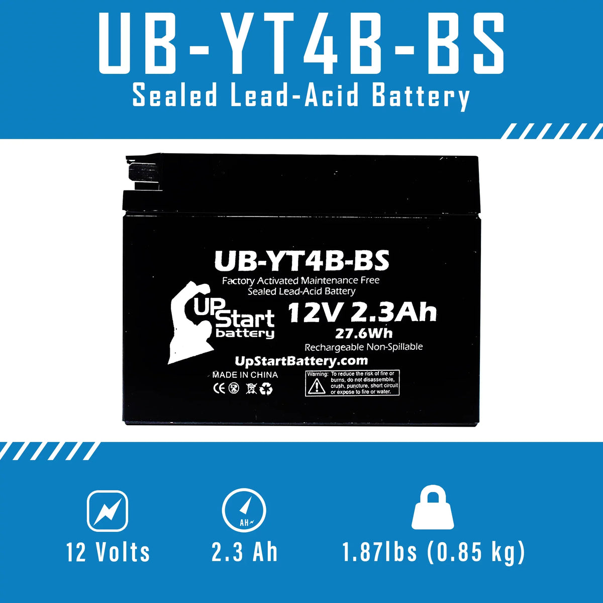 3 Pack - YT4B- Battery Replacement for (2.3Ah, 12v, Sealed) Factory Activated, Maintenance Free Battery - Compatible with 2015 Yamaha SR400, 2008 Suzuki -Z70, 2009 Suzuki -Z70