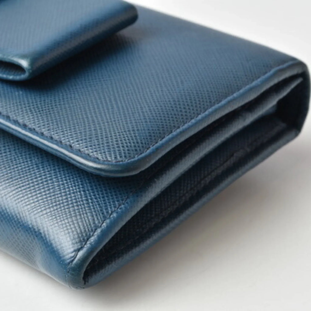 Pre-Owned Prada wallet  long 1MH132  blue   embossed leather (Good)