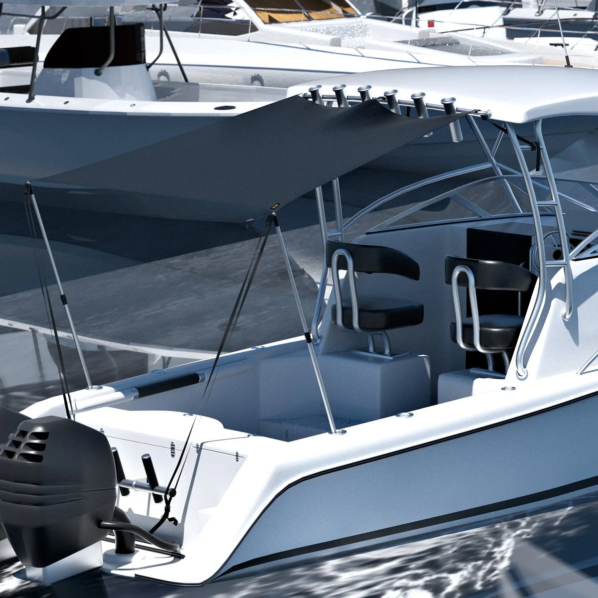 5'x5' -Proof T-Top Sun Shade Kit - 600D Polyester with Rustproof Telescopic Steel Poles, Waterproof, Easy Assembly for T-Tops & Bimini Tops