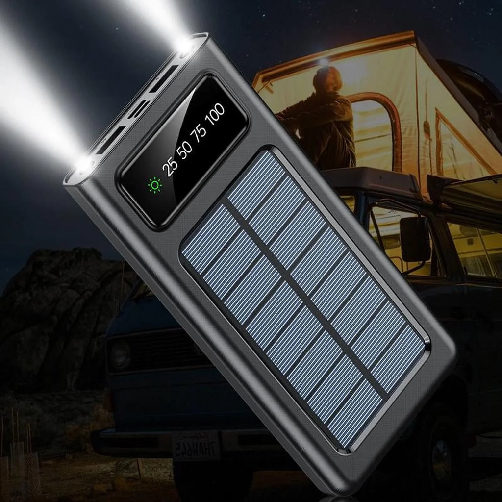 Solar Power Bank 20000Mah Built In 4 Cables Portable Charger W Dual  Flash