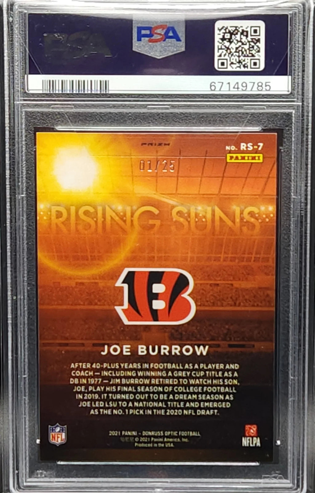 Joe Burrow Bengals 2021 Donruss Optic Rising Suns Purple Stars #1/25 Card  9