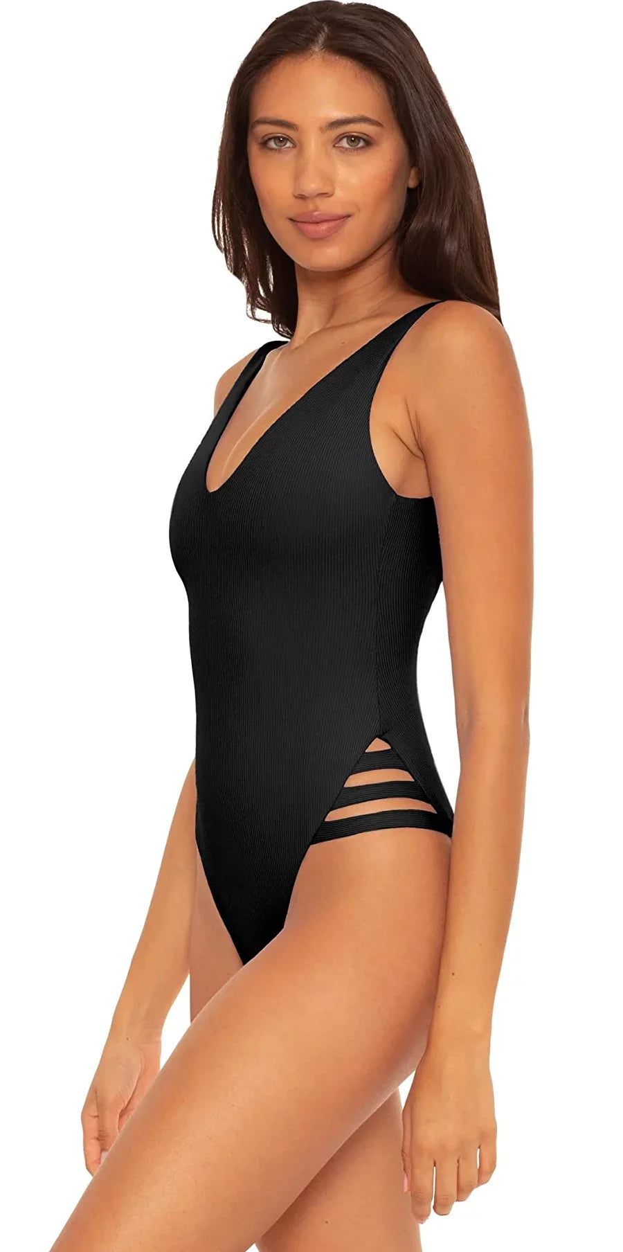 Becca by Rebecca Virtue  Fine Line Rib Sophie One-Piece Swimsuit,  Small